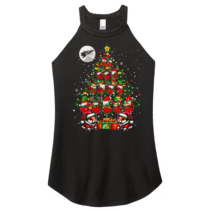 Santa Hamsters And Wine Glasses Christmas Tree Drinker Women’s Perfect Tri Rocker Tank