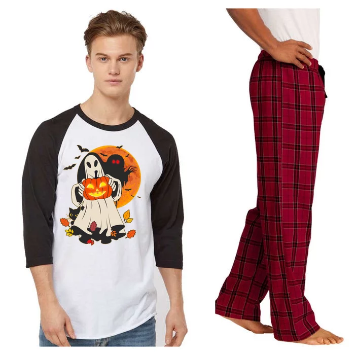 Spooky Halloween Autumn Ghost Jackolantern Raglan Sleeve Pajama Set