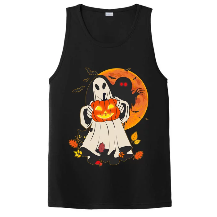 Spooky Halloween Autumn Ghost Jackolantern Performance Tank