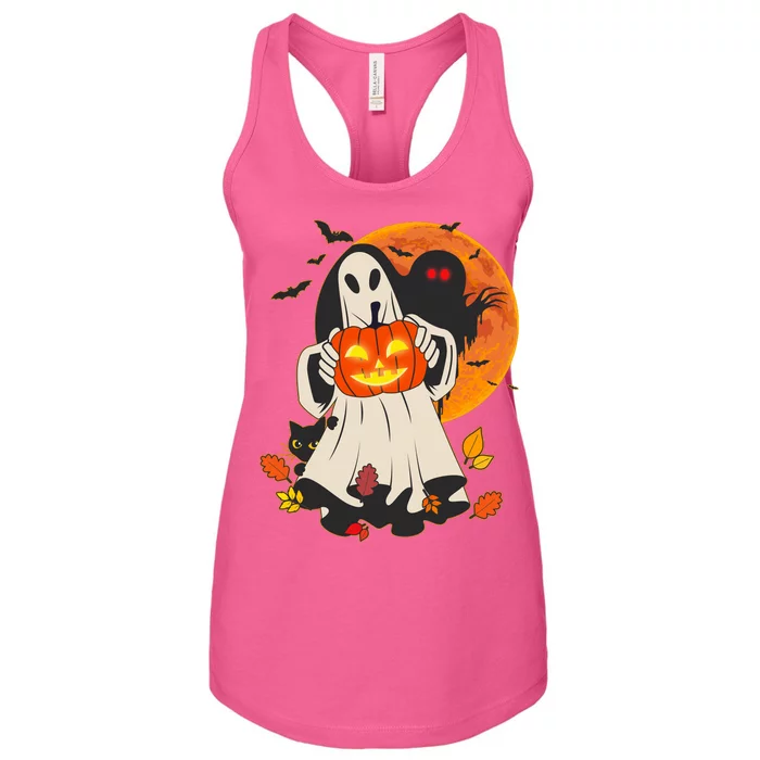 Spooky Halloween Autumn Ghost Jackolantern Women's Racerback Tank