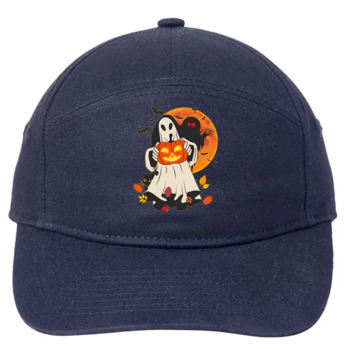 Spooky Halloween Autumn Ghost Jackolantern 7-Panel Snapback Hat