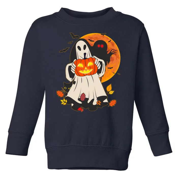 Spooky Halloween Autumn Ghost Jackolantern Toddler Sweatshirt