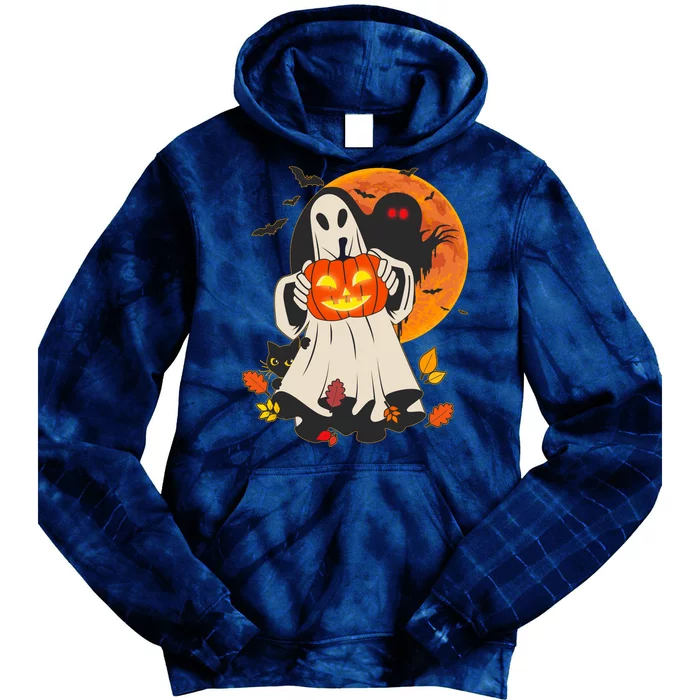 Spooky Halloween Autumn Ghost Jackolantern Tie Dye Hoodie