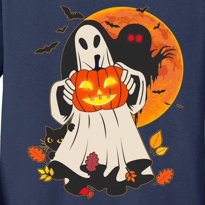 Spooky Halloween Autumn Ghost Jackolantern Kids Long Sleeve Shirt