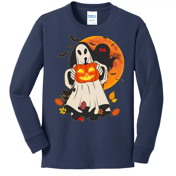 Spooky Halloween Autumn Ghost Jackolantern Kids Long Sleeve Shirt