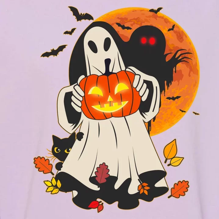 Spooky Halloween Autumn Ghost Jackolantern Garment-Dyed Sweatshirt