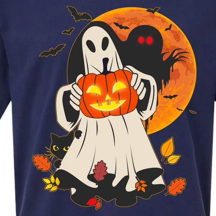 Spooky Halloween Autumn Ghost Jackolantern Sueded Cloud Jersey T-Shirt