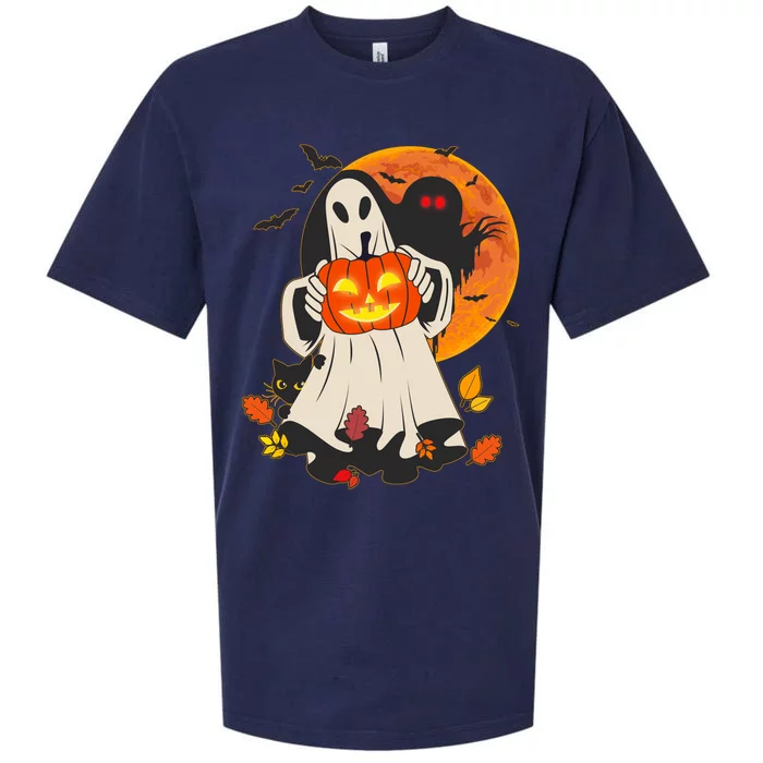 Spooky Halloween Autumn Ghost Jackolantern Sueded Cloud Jersey T-Shirt