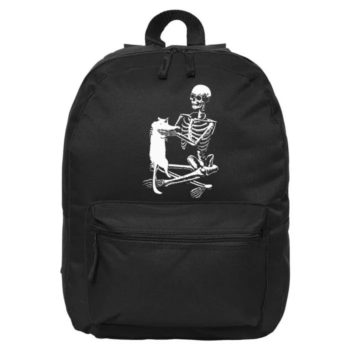 Skeleton Holding A Cat Lazy Halloween Costume Skull 16 in Basic Backpack