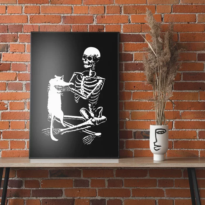 Skeleton Holding A Cat Lazy Halloween Costume Skull Poster