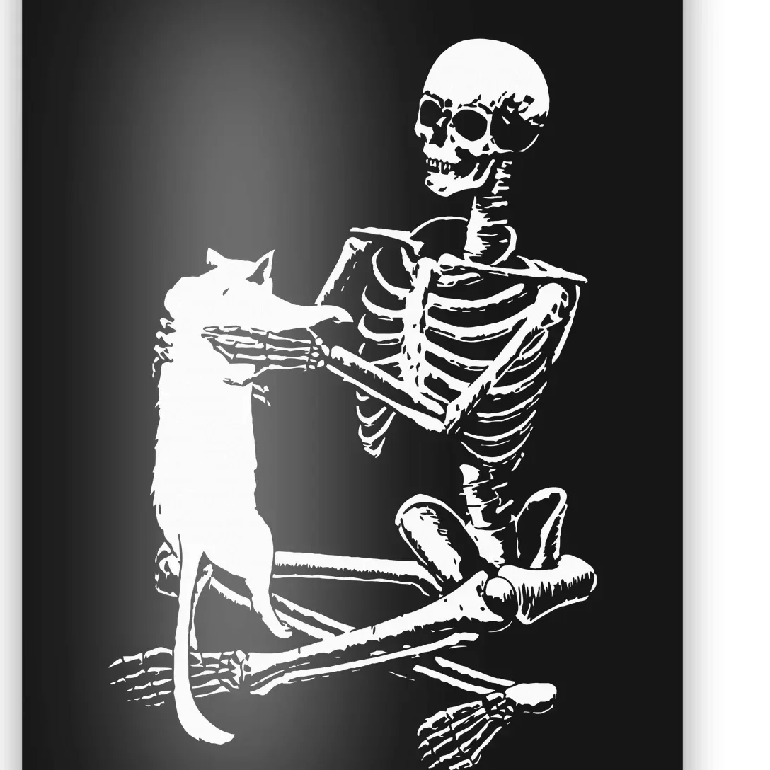 Skeleton Holding A Cat Lazy Halloween Costume Skull Poster