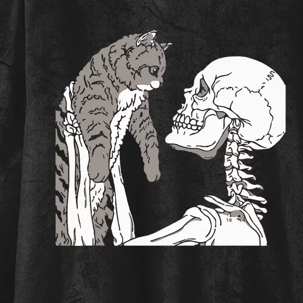 Skeleton Holding A Cat Lazy Halloween Costume Skull Hooded Wearable Blanket