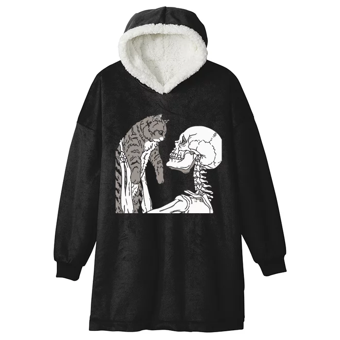 Skeleton Holding A Cat Lazy Halloween Costume Skull Hooded Wearable Blanket