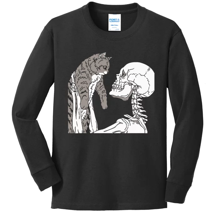 Skeleton Holding A Cat Lazy Halloween Costume Skull Kids Long Sleeve Shirt