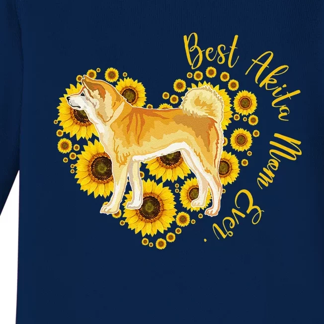 Sunflower Heart Akita Mom, Women's Day Gift Baby Long Sleeve Bodysuit