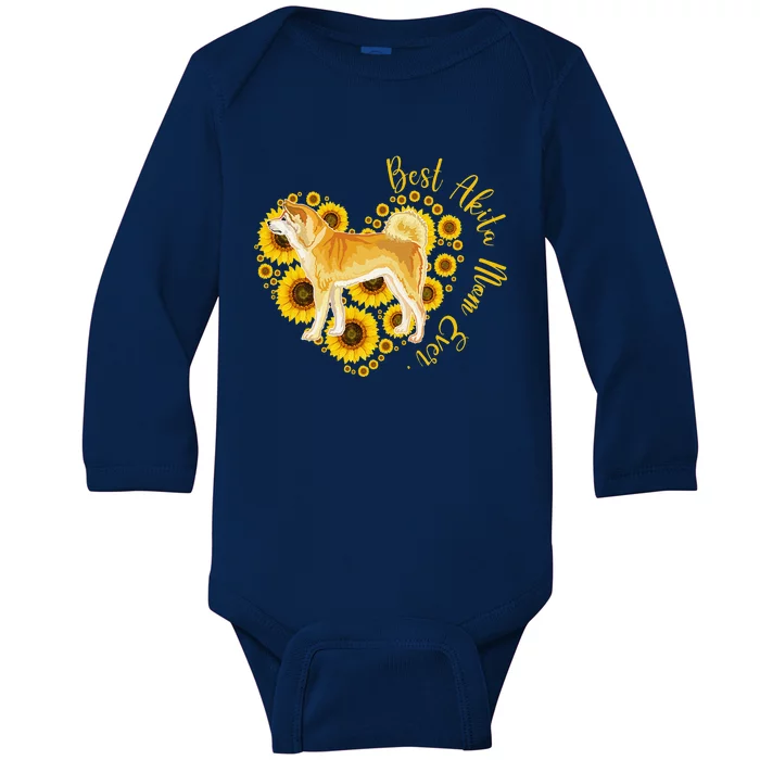 Sunflower Heart Akita Mom, Women's Day Gift Baby Long Sleeve Bodysuit