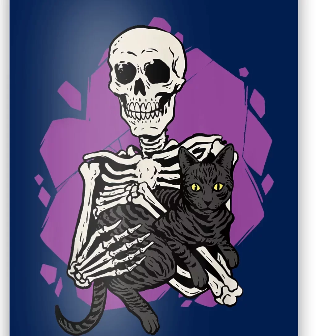 Skeleton Holding A Black Cat Lazy Halloween Costume Skull Poster