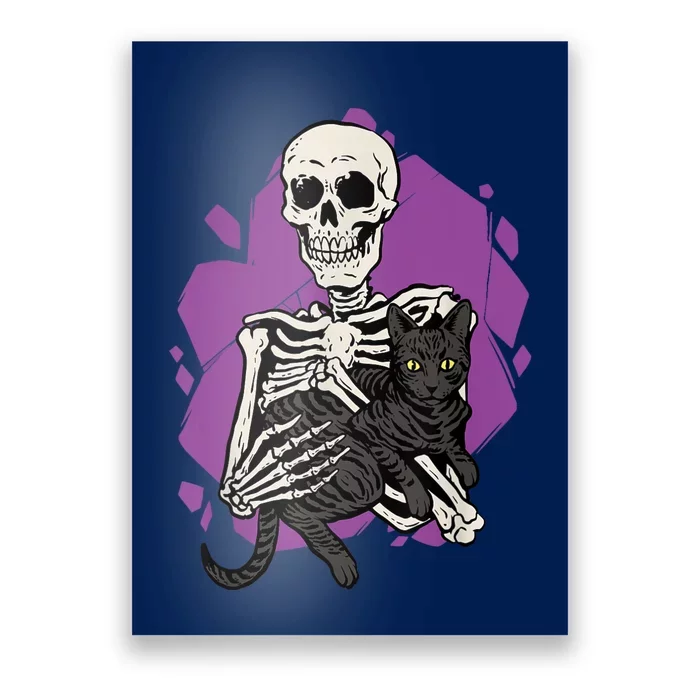 Skeleton Holding A Black Cat Lazy Halloween Costume Skull Poster