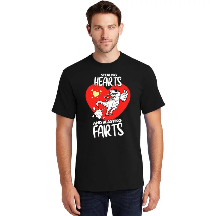 Stealing Hearts And Blasting Farts Funny Quote Dino Tall T-Shirt