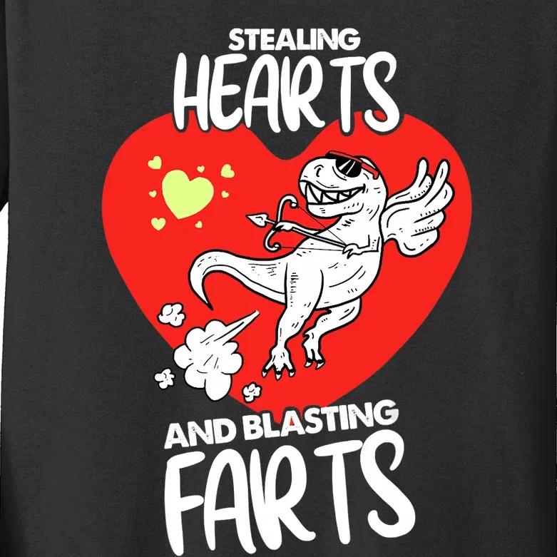 Stealing Hearts And Blasting Farts Funny Quote Dino Kids Long Sleeve Shirt