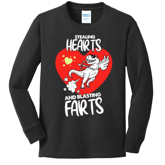 Stealing Hearts And Blasting Farts Funny Quote Dino Kids Long Sleeve Shirt