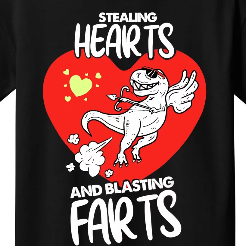 Stealing Hearts And Blasting Farts Funny Quote Dino Kids T-Shirt