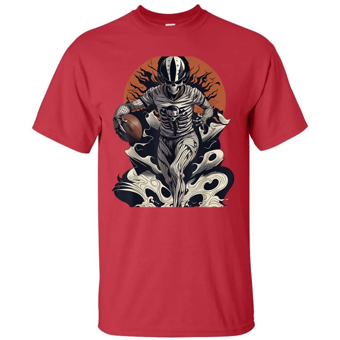 Skeleton Holding American Football Halloween Tall T-Shirt