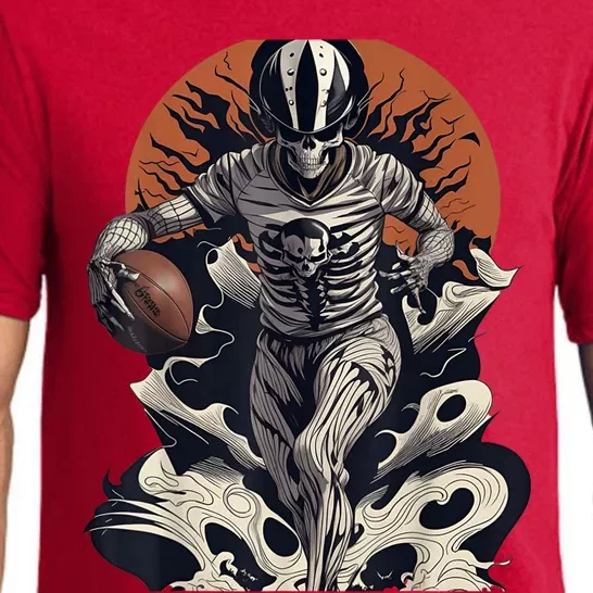 Skeleton Holding American Football Halloween Pajama Set