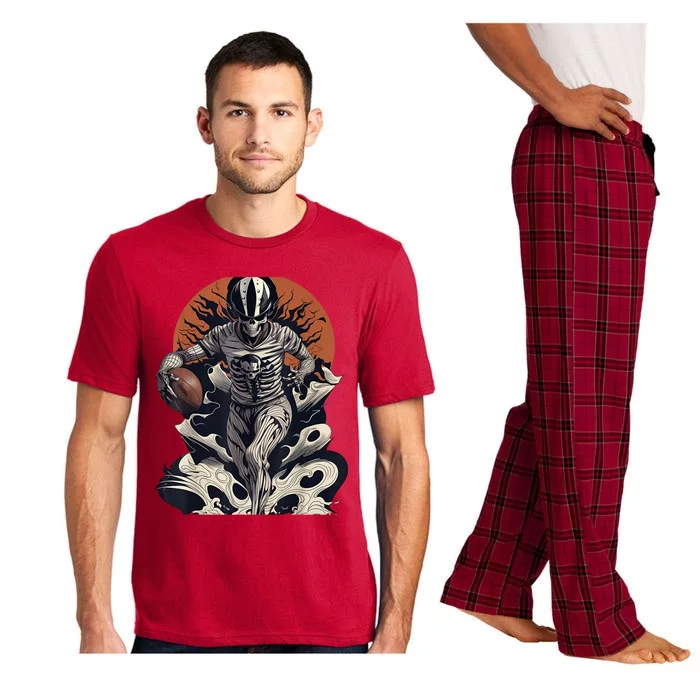 Skeleton Holding American Football Halloween Pajama Set