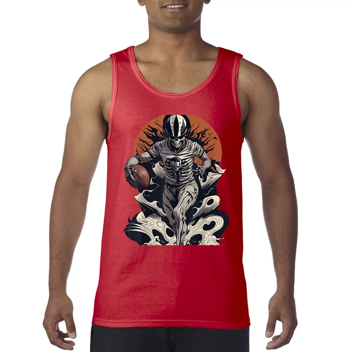 Skeleton Holding American Football Halloween Tank Top