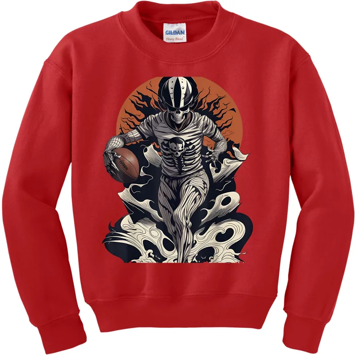 Skeleton Holding American Football Halloween Kids Sweatshirt