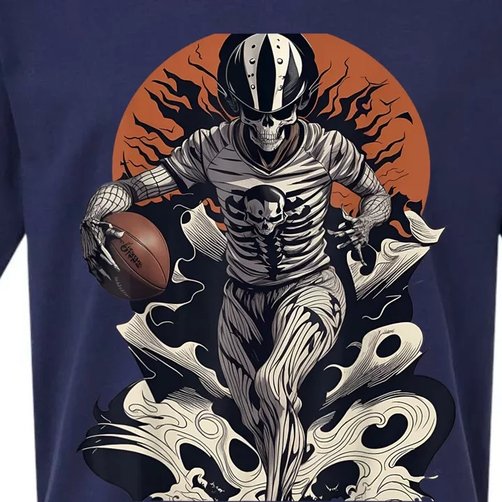 Skeleton Holding American Football Halloween Sueded Cloud Jersey T-Shirt