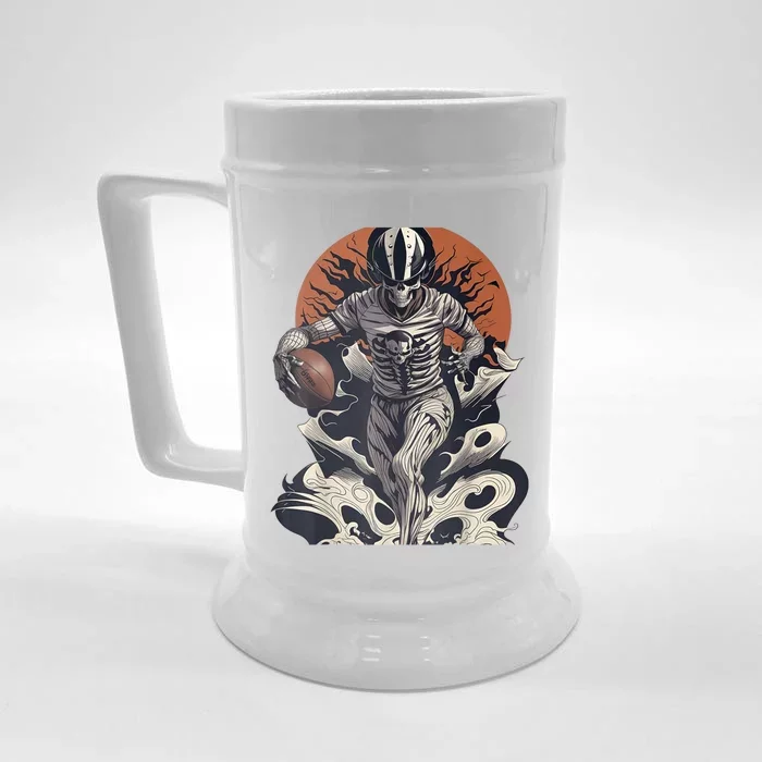 Skeleton Holding American Football Halloween Front & Back Beer Stein