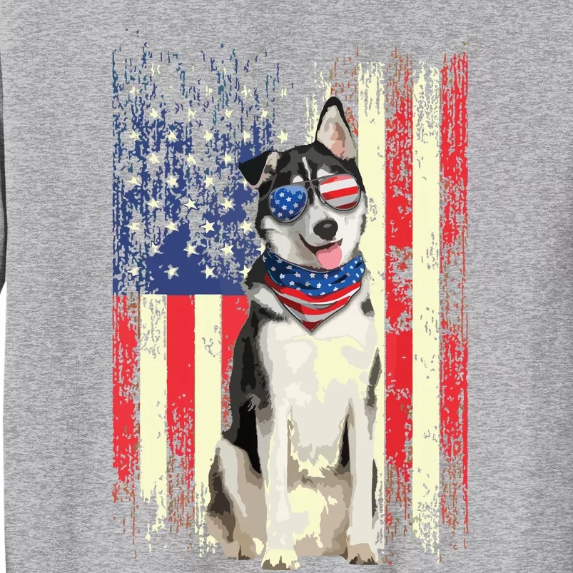 Siberian Husky American Flag 4th Of July Patriotic Dog Lover Tall Sweatshirt