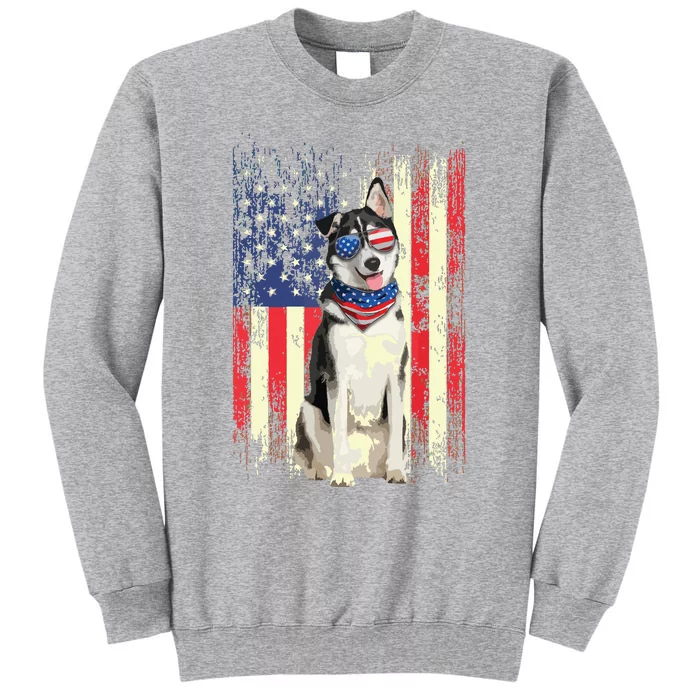 Siberian Husky American Flag 4th Of July Patriotic Dog Lover Tall Sweatshirt