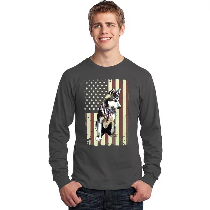 Siberian Husky American Flag Bandana 4th Of July Gift Tall Long Sleeve T-Shirt