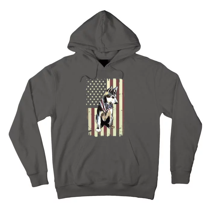 Siberian Husky American Flag Bandana 4th Of July Gift Tall Hoodie