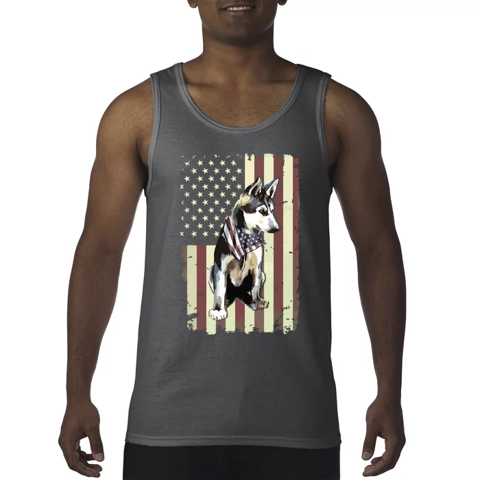 Siberian Husky American Flag Bandana 4th Of July Gift Tank Top