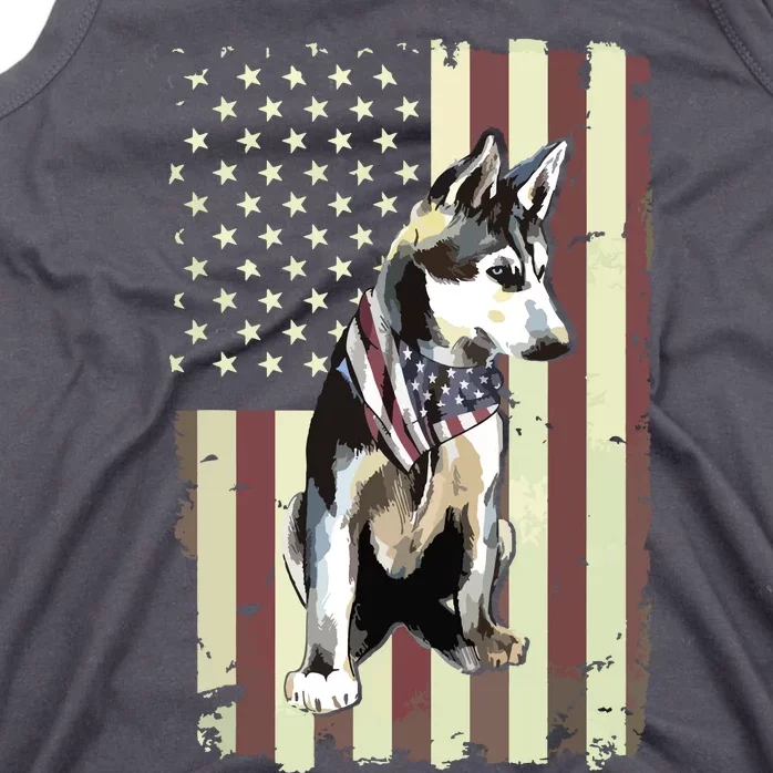 Siberian Husky American Flag Bandana 4th Of July Gift Tank Top