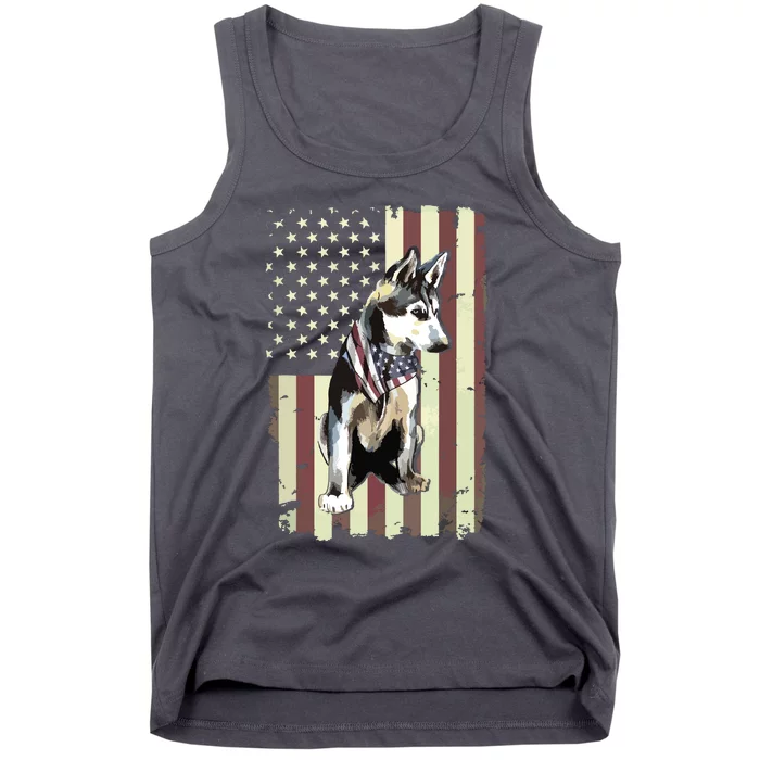 Siberian Husky American Flag Bandana 4th Of July Gift Tank Top