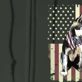 Siberian Husky American Flag Bandana 4th Of July Gift Full Zip Hoodie