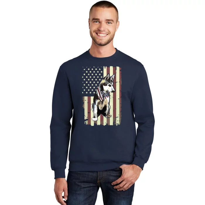 Siberian Husky American Flag Bandana 4th Of July Gift Sweatshirt