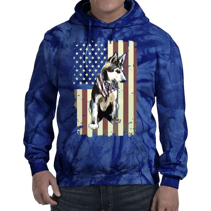 Siberian Husky American Flag Bandana 4th Of July Gift Tie Dye Hoodie