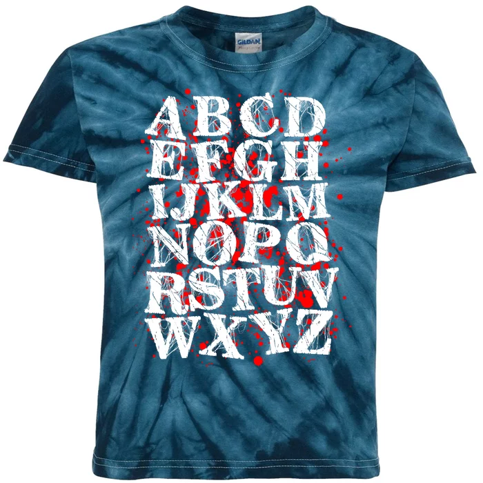 Spooky Halloween Alphabet Letters Kids Tie-Dye T-Shirt