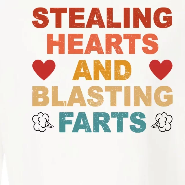 Stealing Hearts And Blasting Farts Funny Valentines Day Cropped Pullover Crew