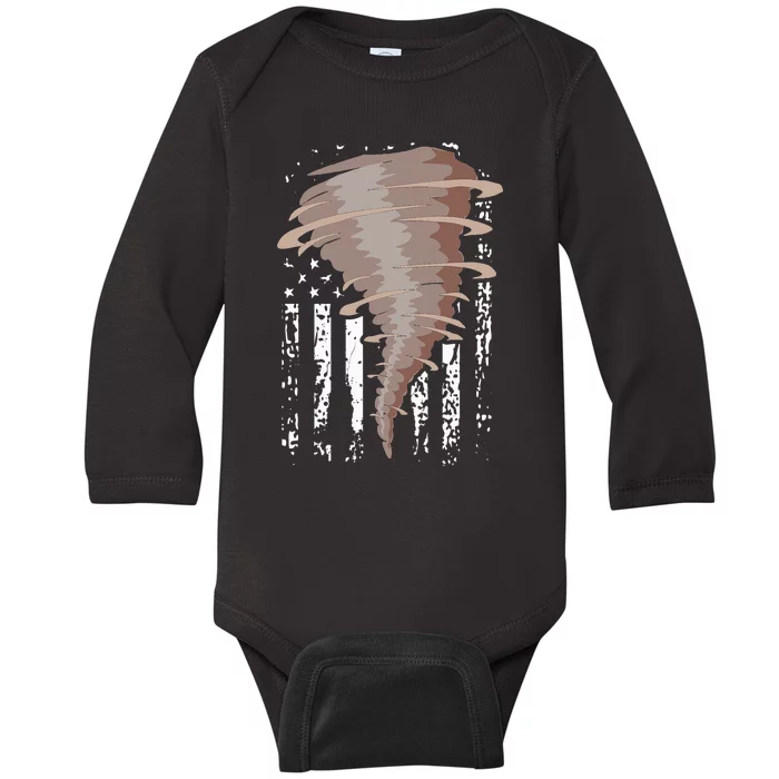 Storm Hunter American Flag Storm Chaser Tornado Gift Baby Long Sleeve Bodysuit