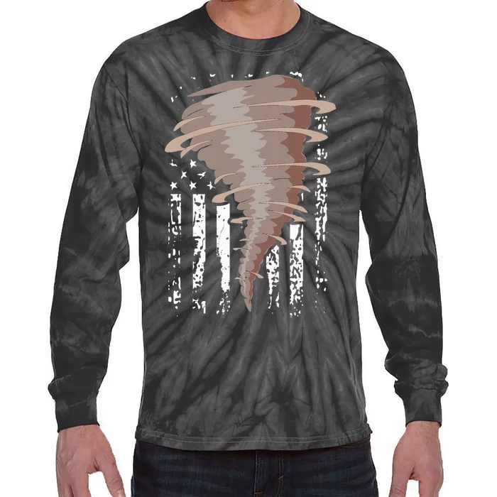 Storm Hunter American Flag Storm Chaser Tornado Gift Tie-Dye Long Sleeve Shirt