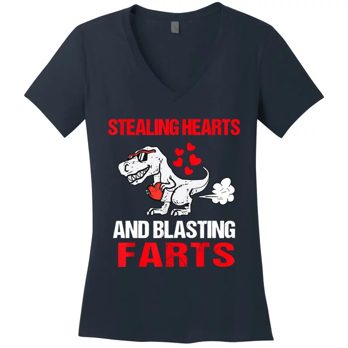 Stealing Hearts And Blasting Farts T Rex Women's V-Neck T-Shirt