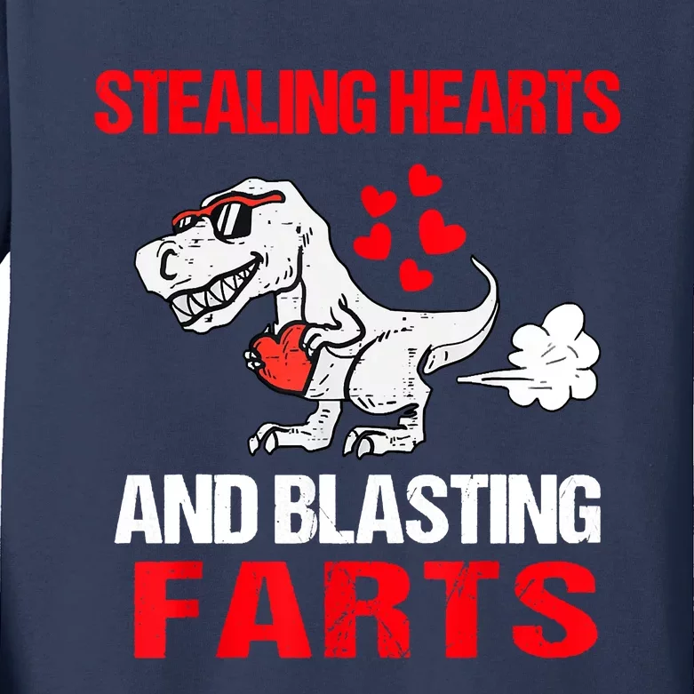 Stealing Hearts And Blasting Farts T Rex Kids Long Sleeve Shirt