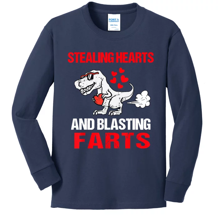 Stealing Hearts And Blasting Farts T Rex Kids Long Sleeve Shirt